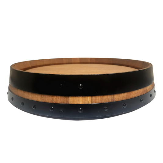 Wine Barrel Top Lazy Susan Double Metal Ring Black Band