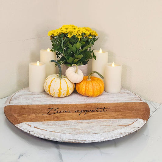 White Washed Barrel Head Lazy Susan